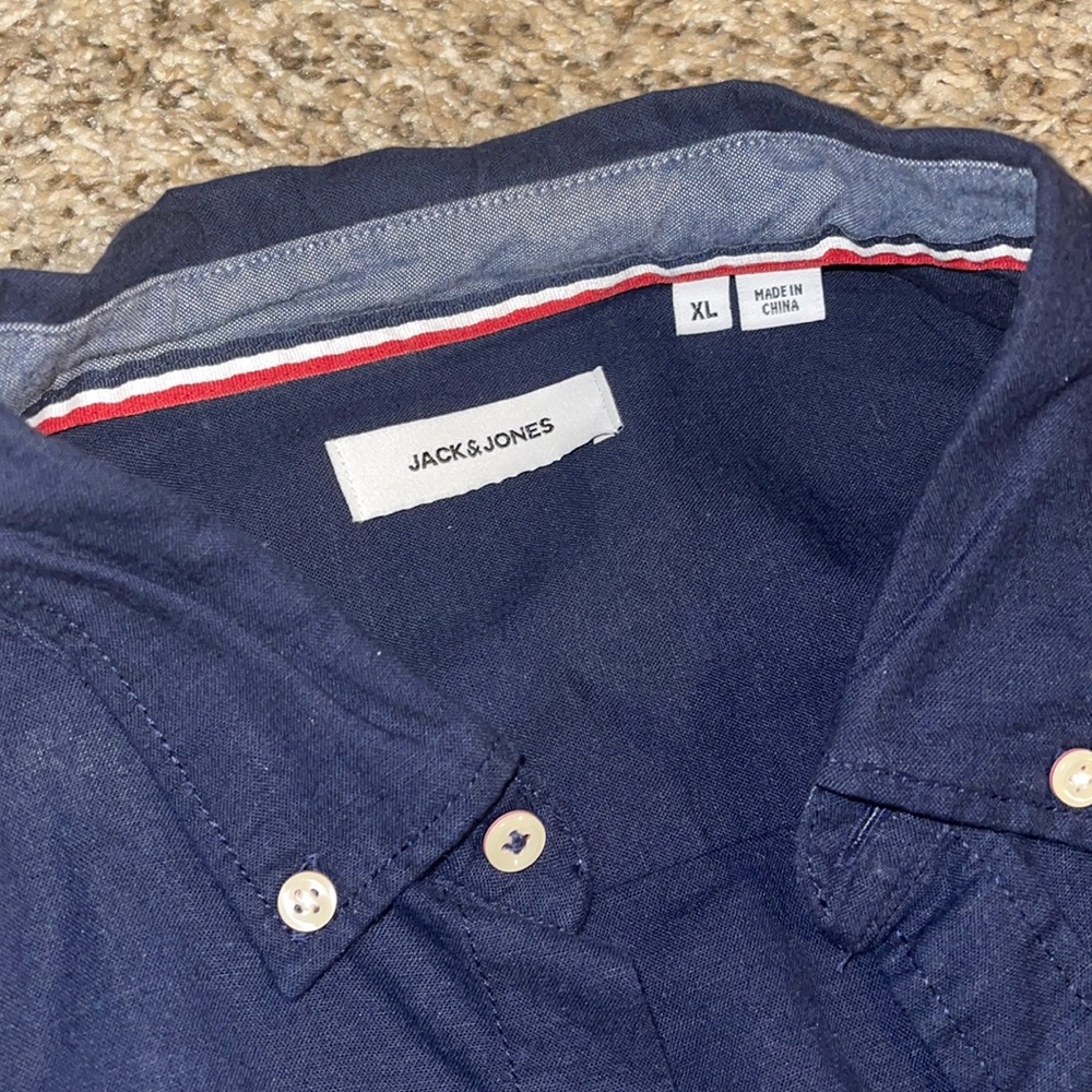 Men’s Navy slim fit linen button down